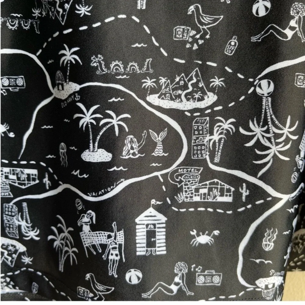 3X Swim Skirt with Hawaiian and Beach Scene Print